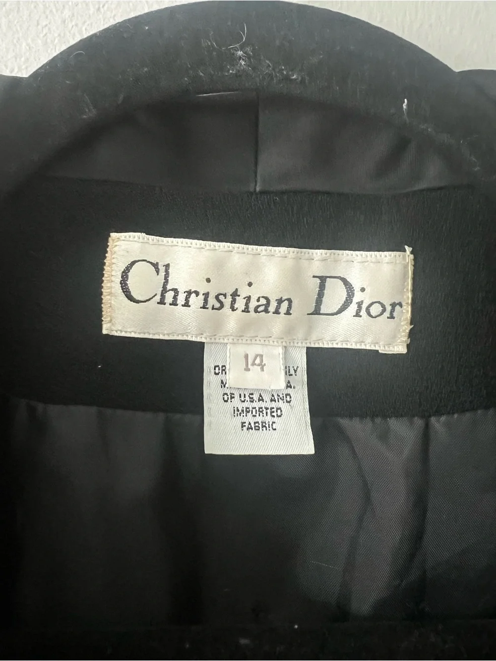 Christian Dior Black Satin Lapel One Button Blazer Jacket Size 14 Vintage